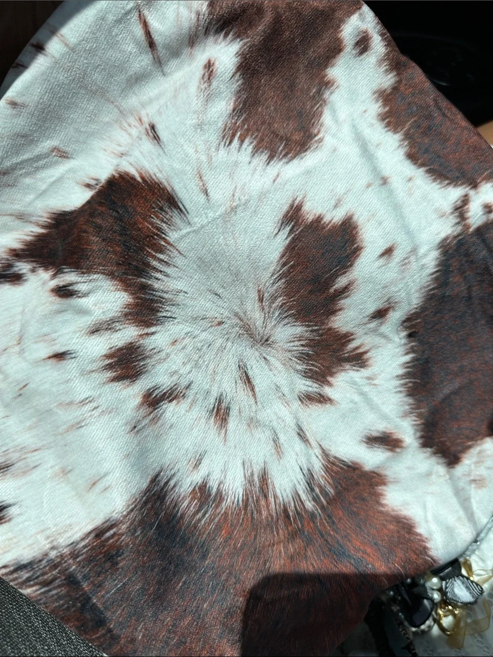 Premium Cowhide Round Pouf Ottoman - Brown & White Stool Cover Chair Cover
